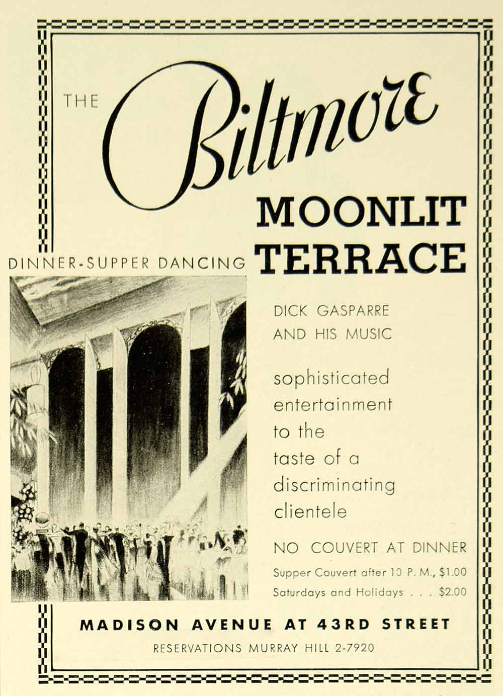 1935 Ad Biltmore Moonlit Terrace Madison Avenue 43rd Street New York YTS3