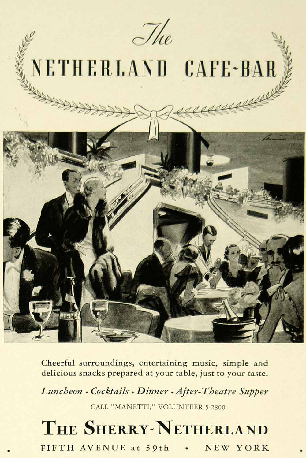 1936 Ad Netherland Cafe Bar Sherry Fifth Avenue Restaurant Lounge Dine YTS3