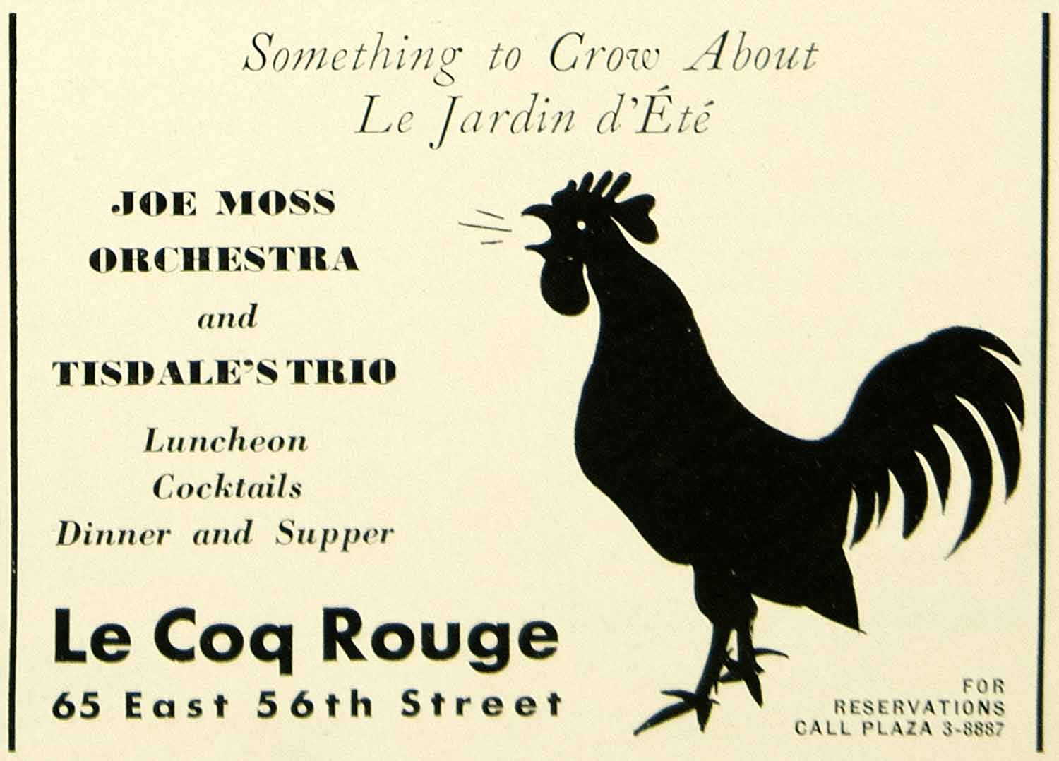 1936 Ad Le Coq Rouge Rooster New York Jardin d'Ete Joe Moss Orchestra YTS3