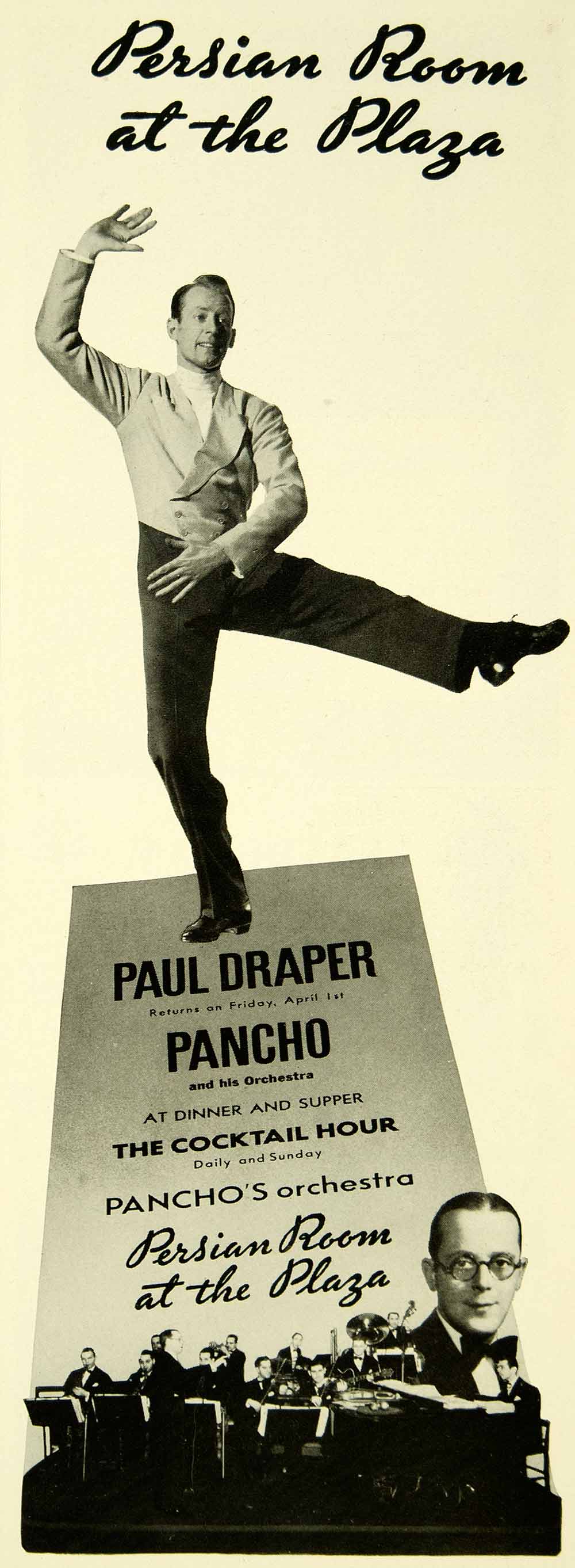 1938 Ad Paul Draper Pancho Orchestra Persian Room Plaza Hotel New York YTS3