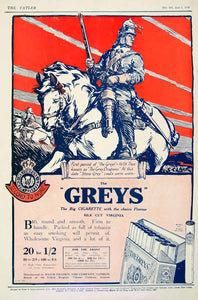 greys cigarettes 1918 Ad Greys Cigarettes Army Horse Tobacco Major Drapkin London Virginia  YTT1