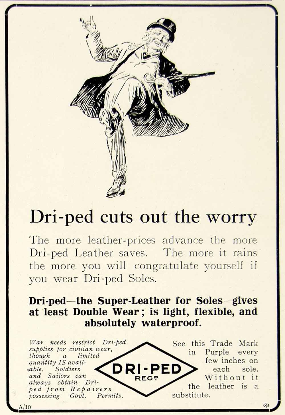 1918 Ad Dri-Ped Leather Shoes Man Dance Double Wear Waterproof Soldiers YTT1