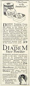 1918 Ad Diadem Face Powder Cream Snowball Jar Vanishing Skin Beauty YTT1