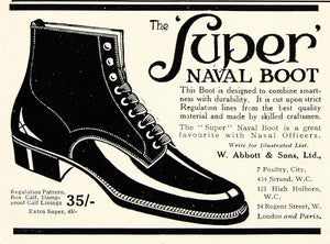 1918 Ad Super Naval Boot Shoe Abbot Sons Fashion Accessories Officer YTT1