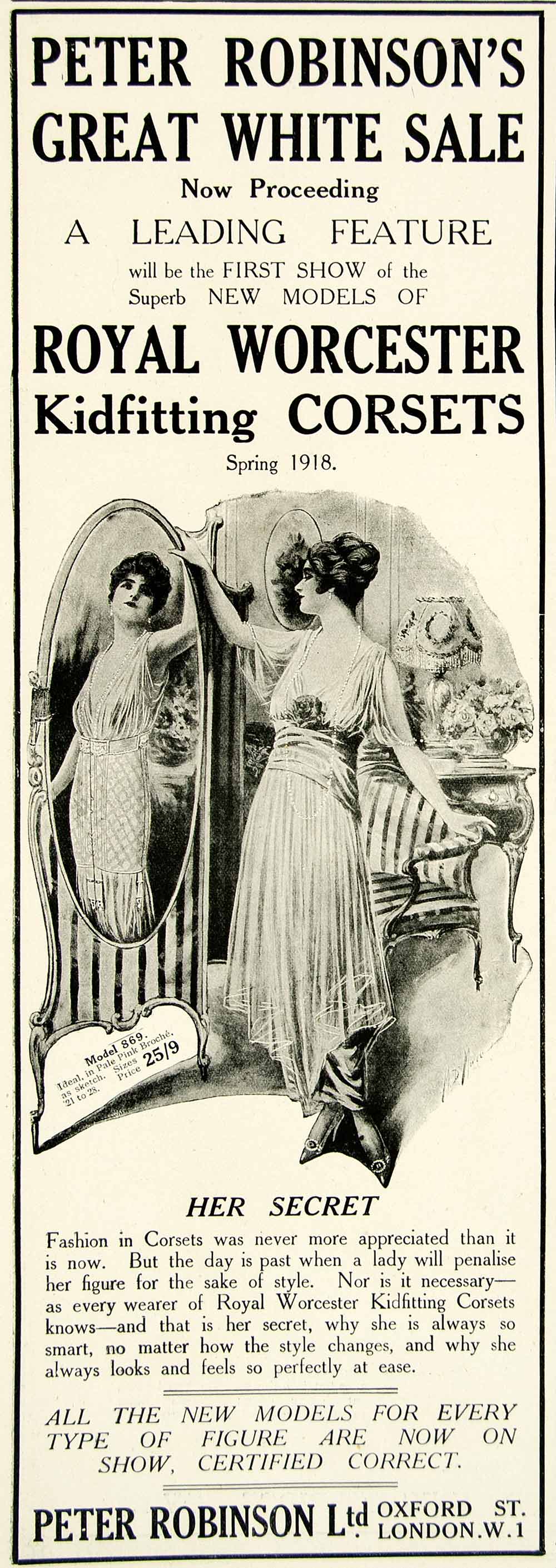 1918 Ad Peter Robinson Great White Sale Royal Worcester Kidfitting Corset YTT1