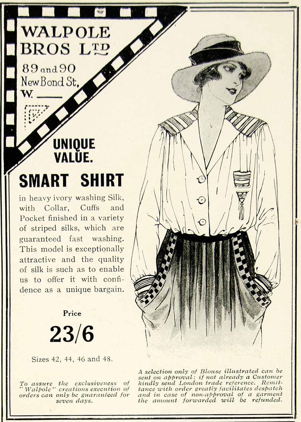 1918 Ad Walpole Brothers Smart Shirt Woman Portrait Fashion Clothing Blouse YTT1