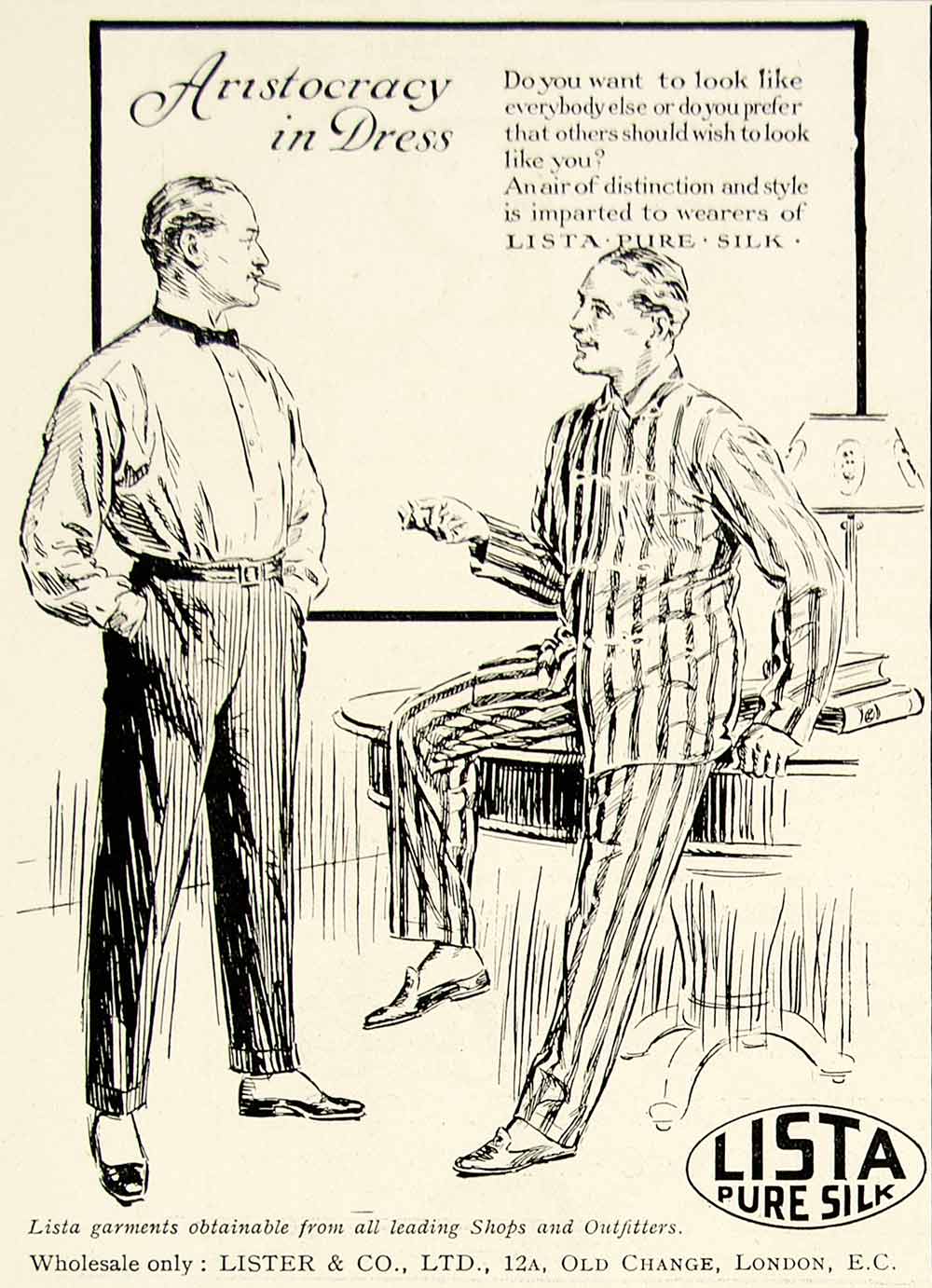 1918 Ad Lista Pure Silk Garments Clothing Fashion Men Aristocracy London YTT1
