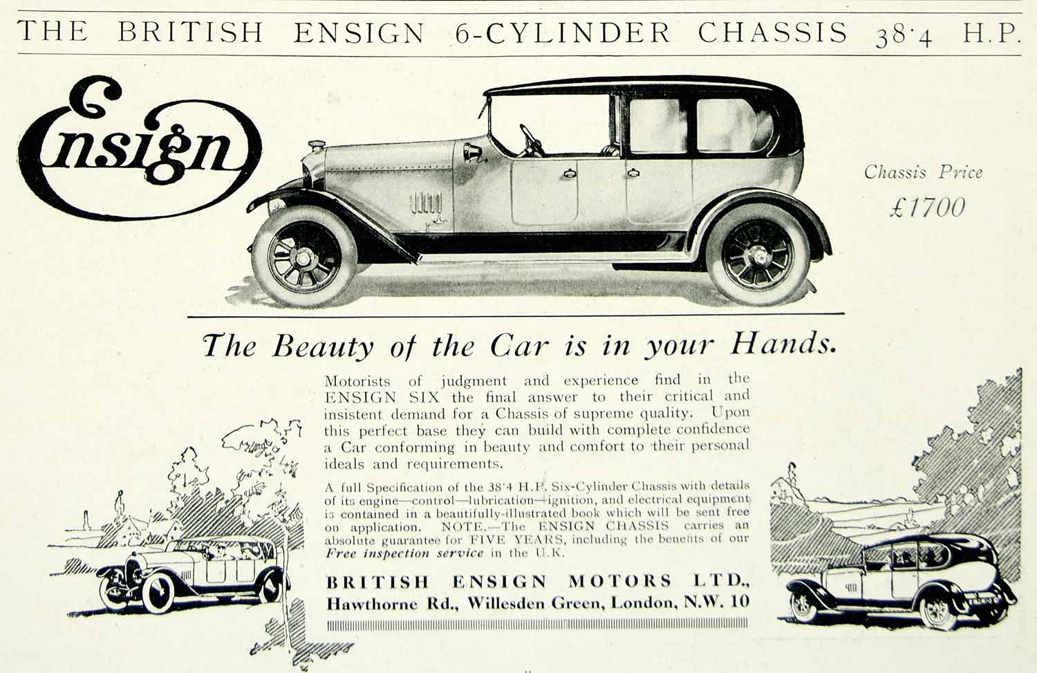 1918 Ad British Ensign Cylinder Chassis Car Automotive Travel Motors YTT1