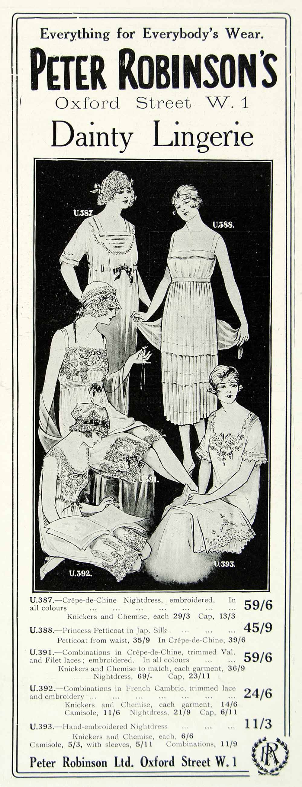 1918 Ad Peter Robinson Dainty Lingerie Clothing Fashion Women Nightgown YTT1
