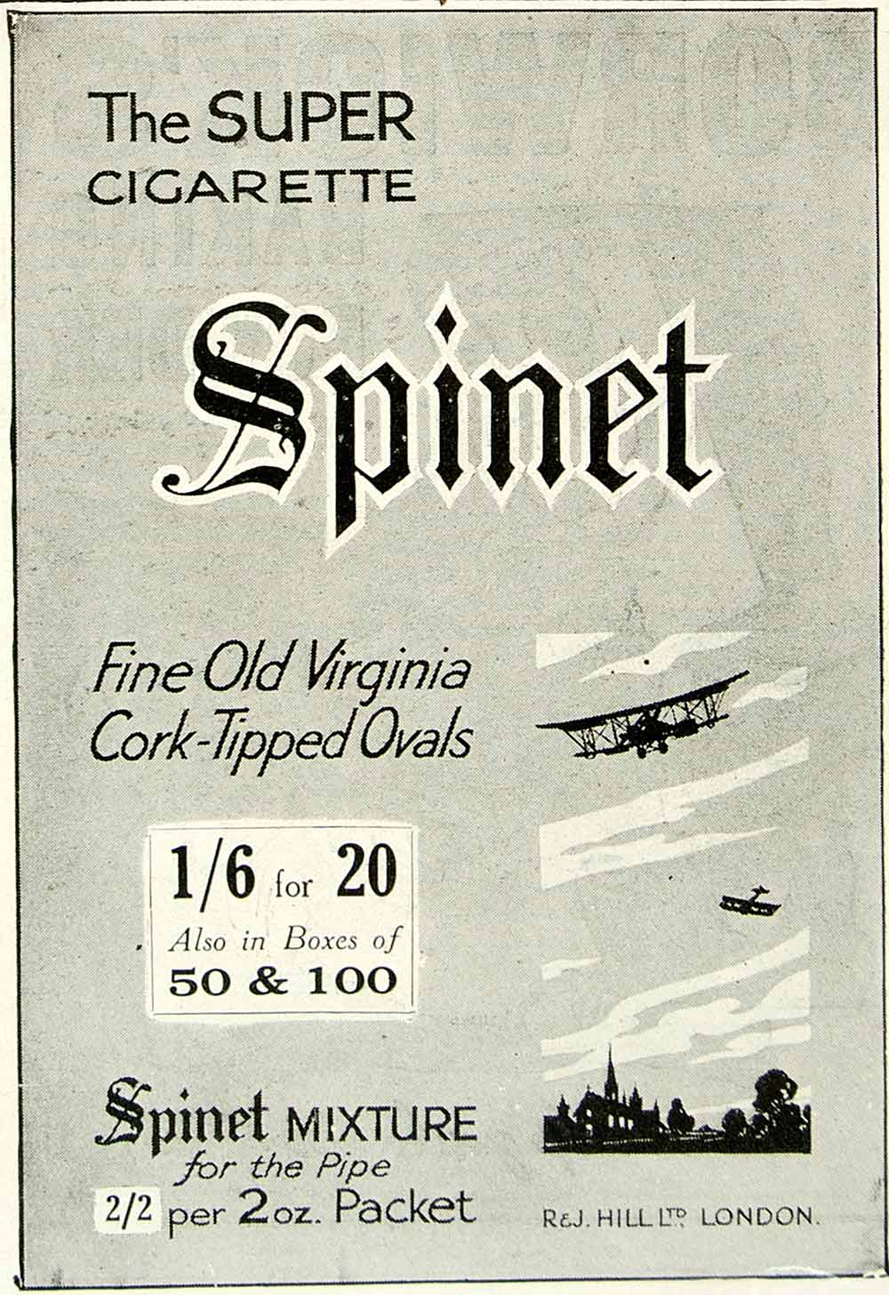 1918 Ad Super Cigarette Spinet Fine Old Virginia Cork Tipped Ovals Tobacco YTT1