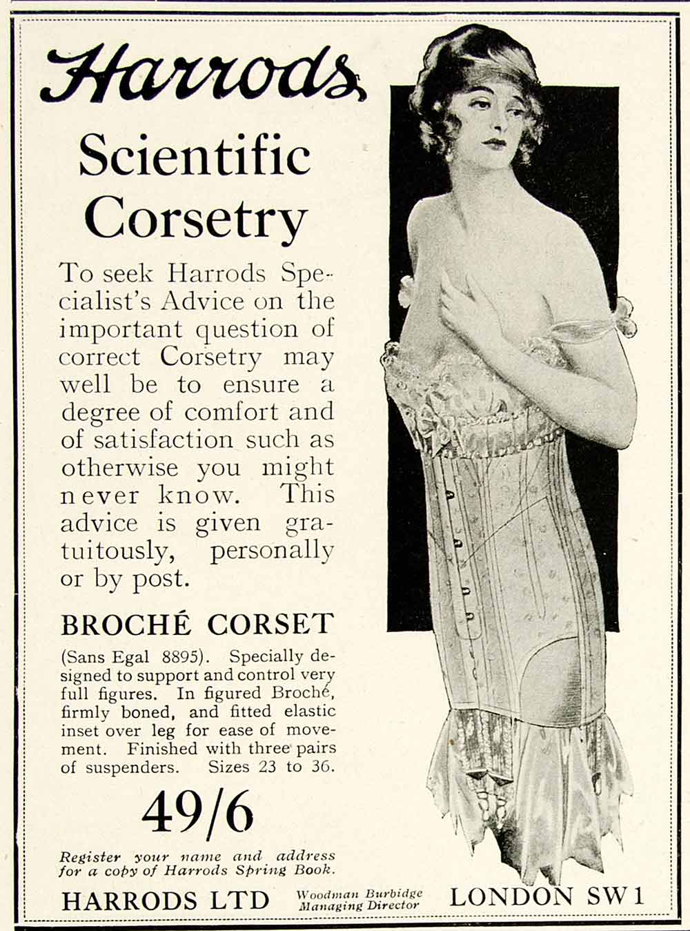 1918 Ad Harrods Scientific Corsetry Broche Woman Fashion Clothing London YTT1