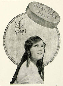 1918 Ad Wright's Coal Tar Soap Girl Child Cleansing Hair Curls Face Gaze YTT1
