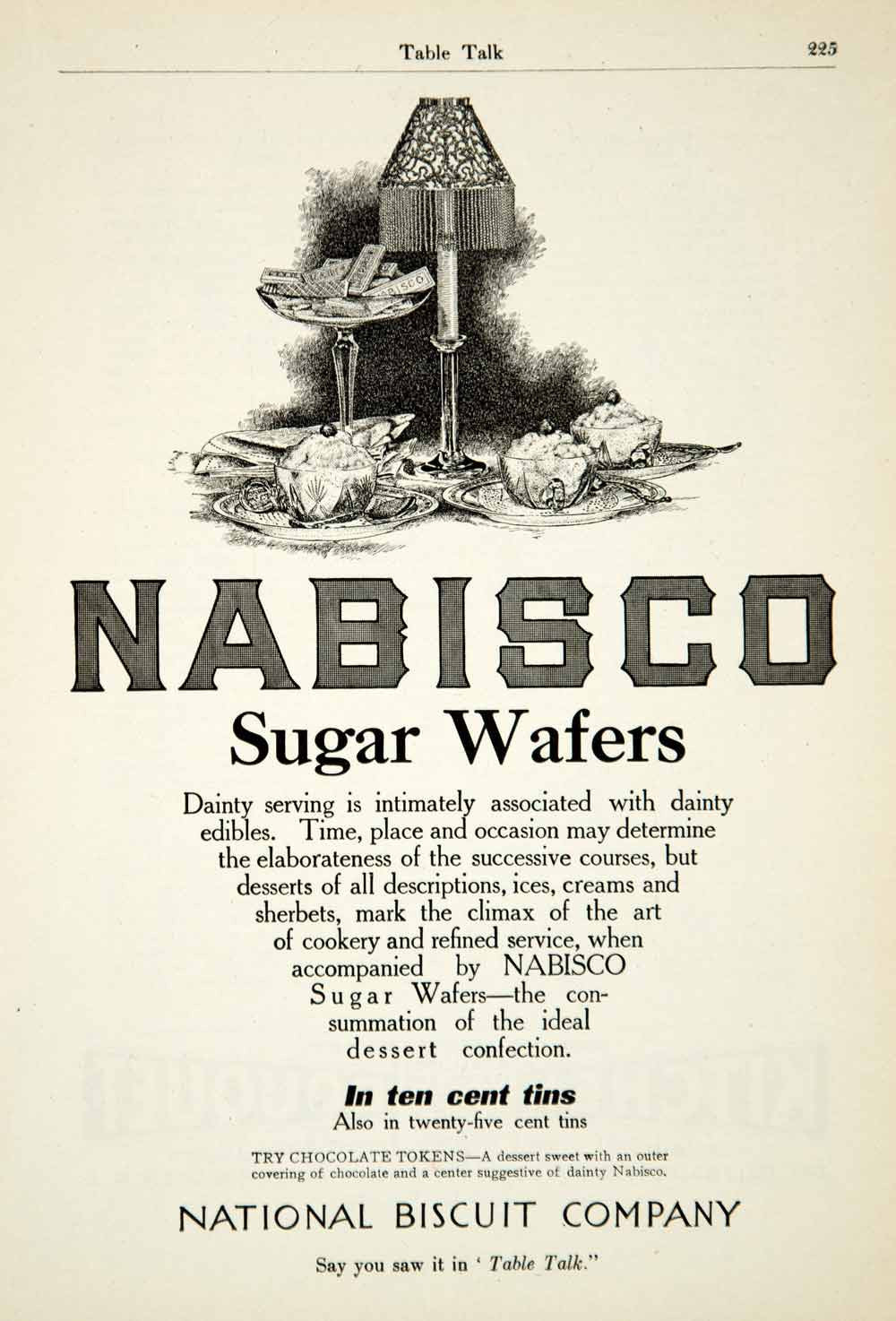 1910 Ad Nabisco Sugar Wafers Dessert Food National Biscuit Edwardian Era YTT2 - Period Paper

