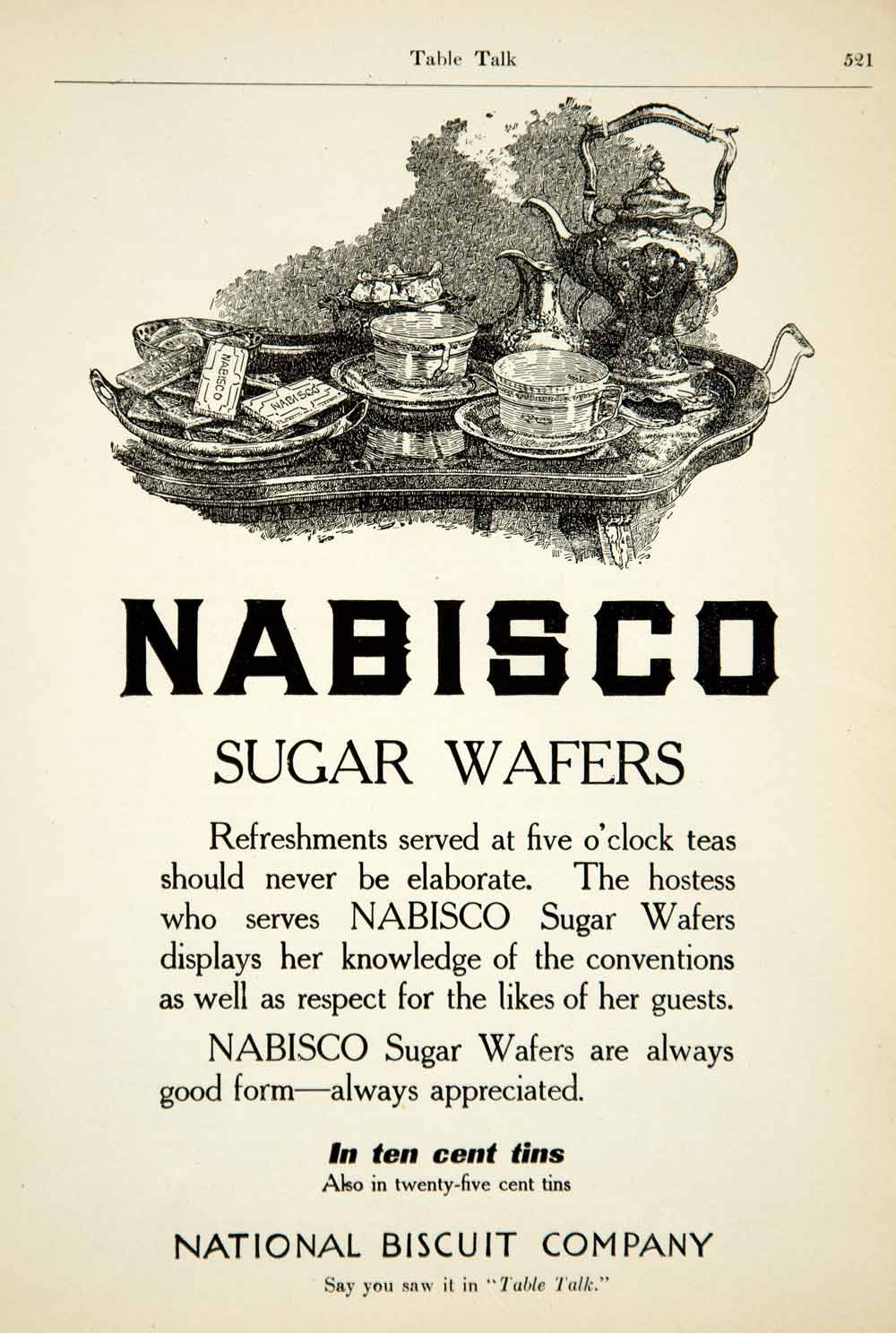 1910 Ad Nabisco Sugar Wafers Dessert Food Tea Kettle National Biscuit YTT2