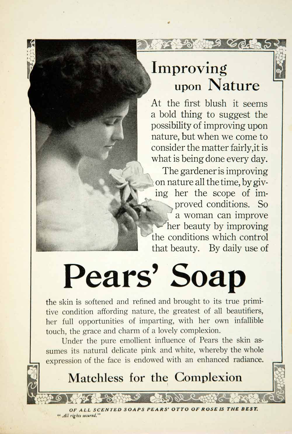 1911 Ad Pears Soap Health Beauty Hygiene Art Nouveau Border Household YTT2