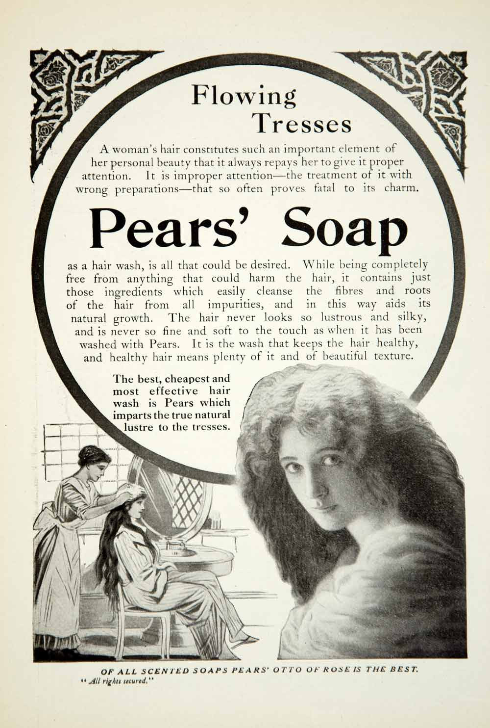 1911 Ad Pears Soap Shampoo Art Nouveau Border Health Beauty Household YTT2 - Period Paper
