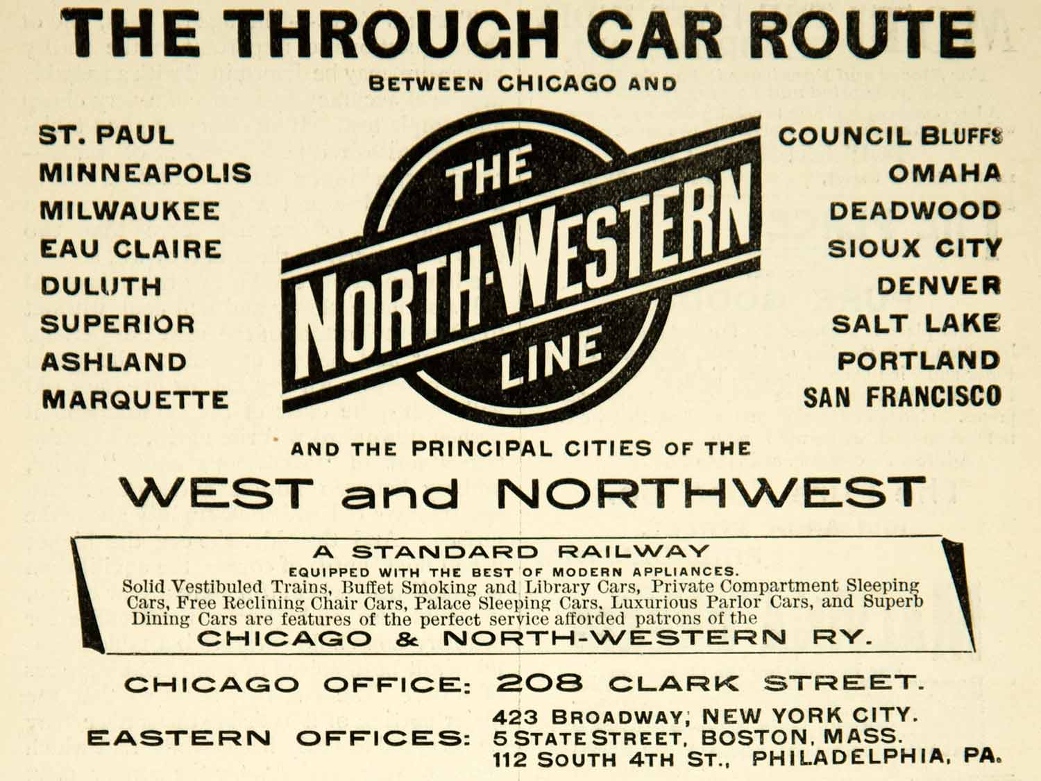 1895 Ad Chicago & North Western Railroad Line 208 Clark Street IL Train YTT2