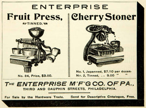 1895 Ad Enterprise Fruit Press Cherry Stoner 3rd Dauphin Street YTT2