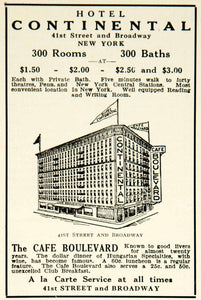 1914 Ad Hotel Continental 41st Street Broadway NYC Cafe Boulevard Building YTT2