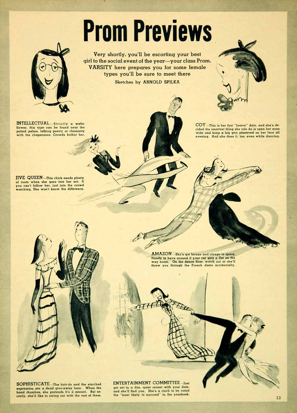 1947 Rotogravure Prom Humor Forties Dancing Women Stereotypes High School YVM1