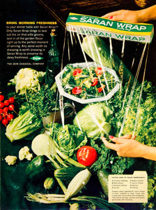 1961 Ad Vintage Saran Wrap Dow Chemical Food Preservation Salad Vegetables YDW2