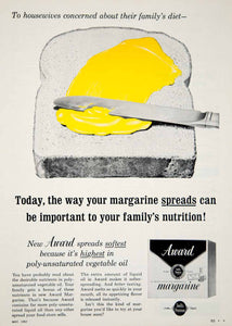 1962 Ad Award Margarine Butter Substitute Vegetable Oil Spread Bread Food YWD2
