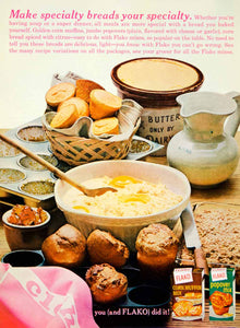 1962 Ad Flako Corn Muffin Popover Bread Mix Box Processed Convenience Food YWD2