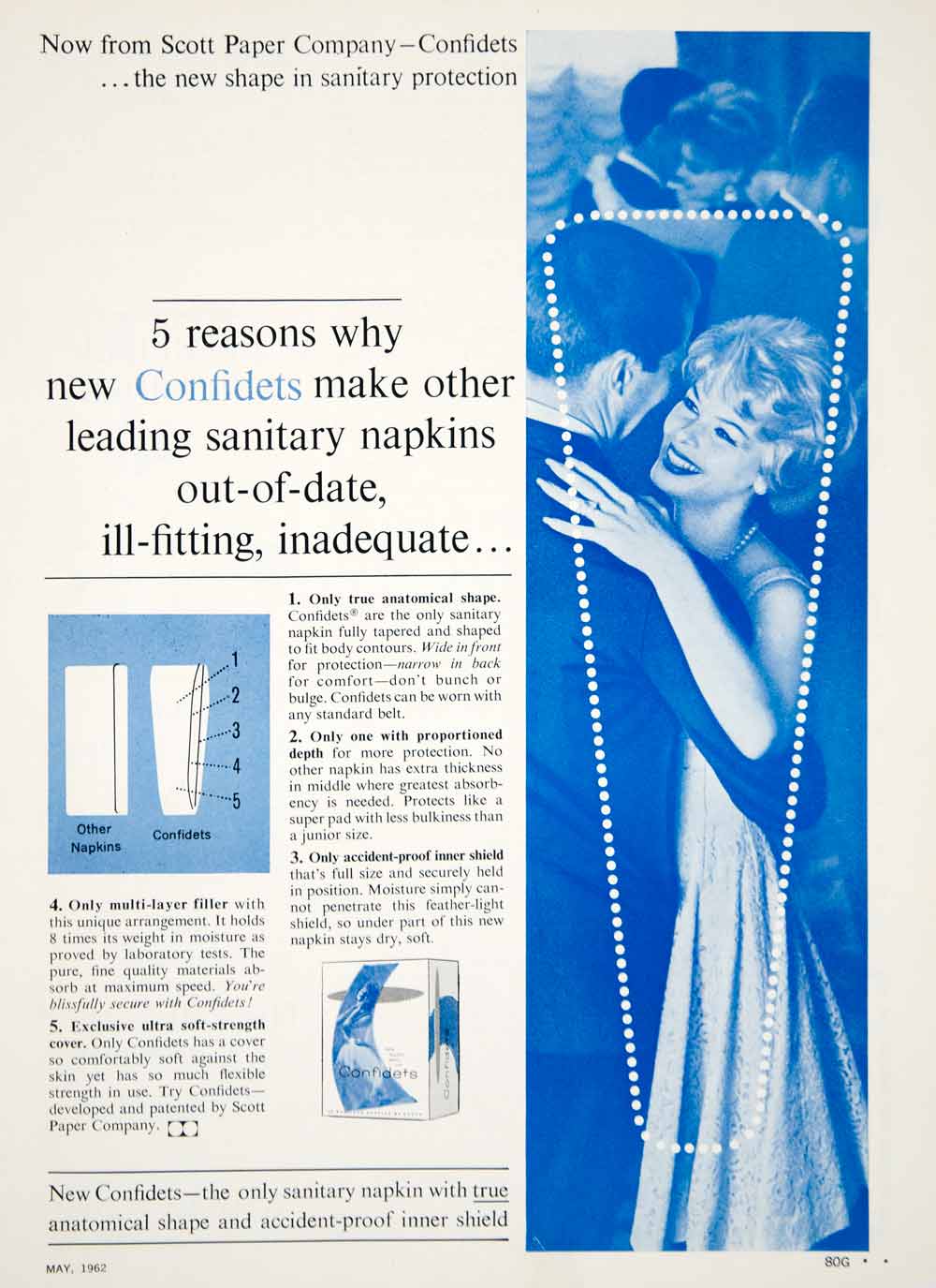 1962 Ad Vintage Confidets Sanitary Napkins Pads Female Hygiene Scott Paper YWD2