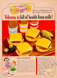 1964 Ad Vintage Kraft Velveeta Processed Cheese Spread Cheeseburgers Food YWD2