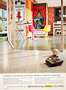 1964 Ad Armstrong Montina Corlon Vinyl Flooring 60s Interior Decor Playroom YWD2