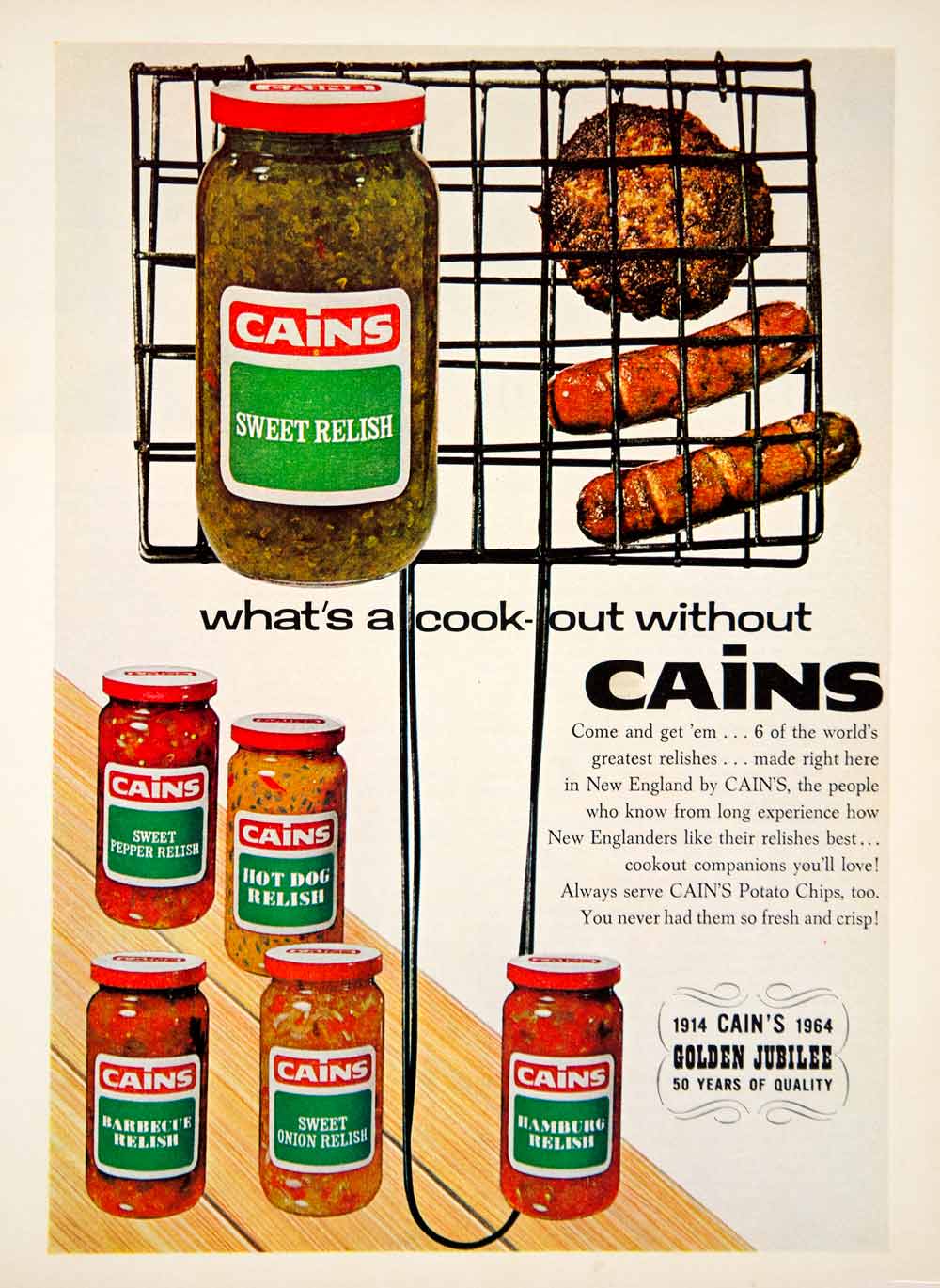 1964 Ad Cain's Cookout Relish Sweet Pepper Onion Hot Dog Hamburger Barbecue YWD2