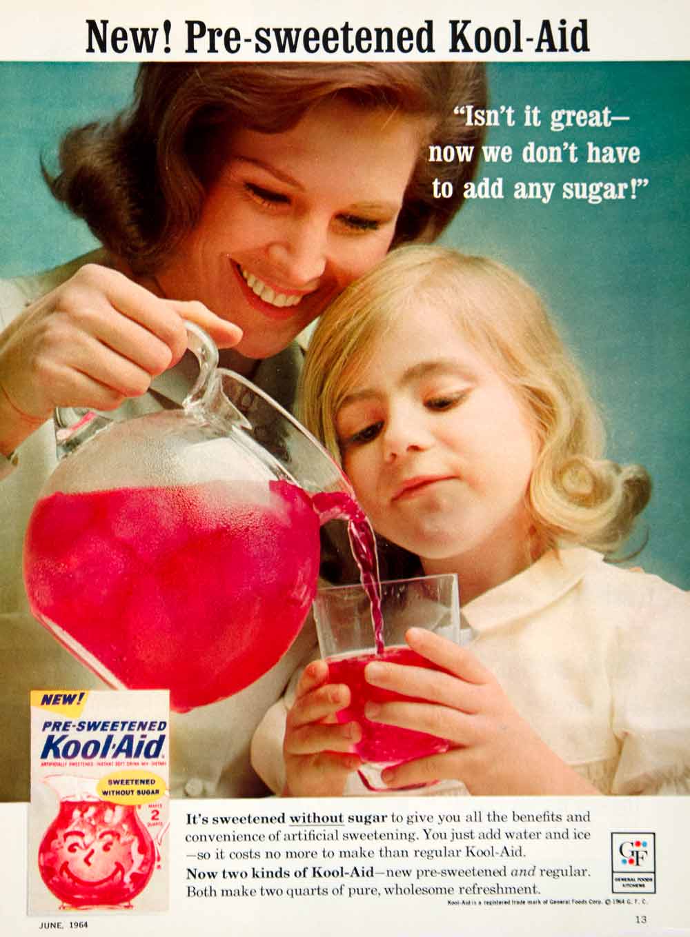 1964 Ad Kool-Aid Man Pre-Sweetened Packet Pitcher General Foods Drink Mix YWD2
