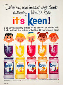 1964 Ad Vintage Nestle Keen Instant Soft Drink Mix Fruit Flavors Beverage YWD2