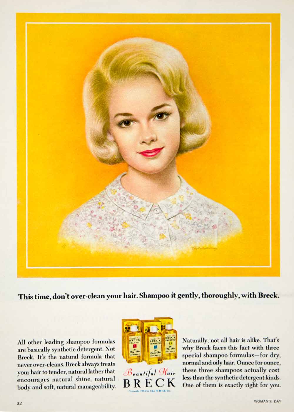 1964 Ad Vintage Breck Shampoo Beautiful Girl Portrait Hair Care 60s Style YWD2