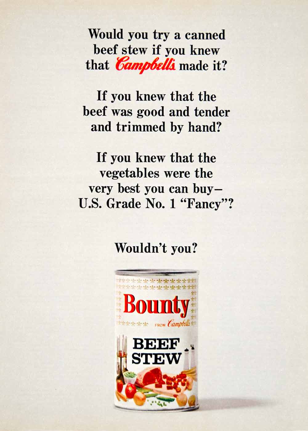 1964 Ad Vintage Campbell's Bounty Beef Stew Canned Food Convenience Tinned YWD2