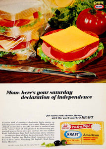 1966 Ad Kraft American Pasteurized Processed Cheese Slices Sandwich Food YWD2
