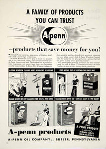 1937 Ad Vintage A-Penn Motor Oil Window Glass Cleaner Insecticide Butler PA YWD3