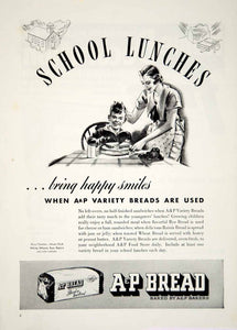 1938 Ad Vintage A & P Bread Loaf School Lunch Sandwich Bakery Products Food YWD3