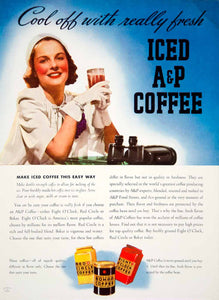 1938 Ad Iced Coffee Recipe A & P Red Circle Eight O'Clock Bokar Beverage YWD3