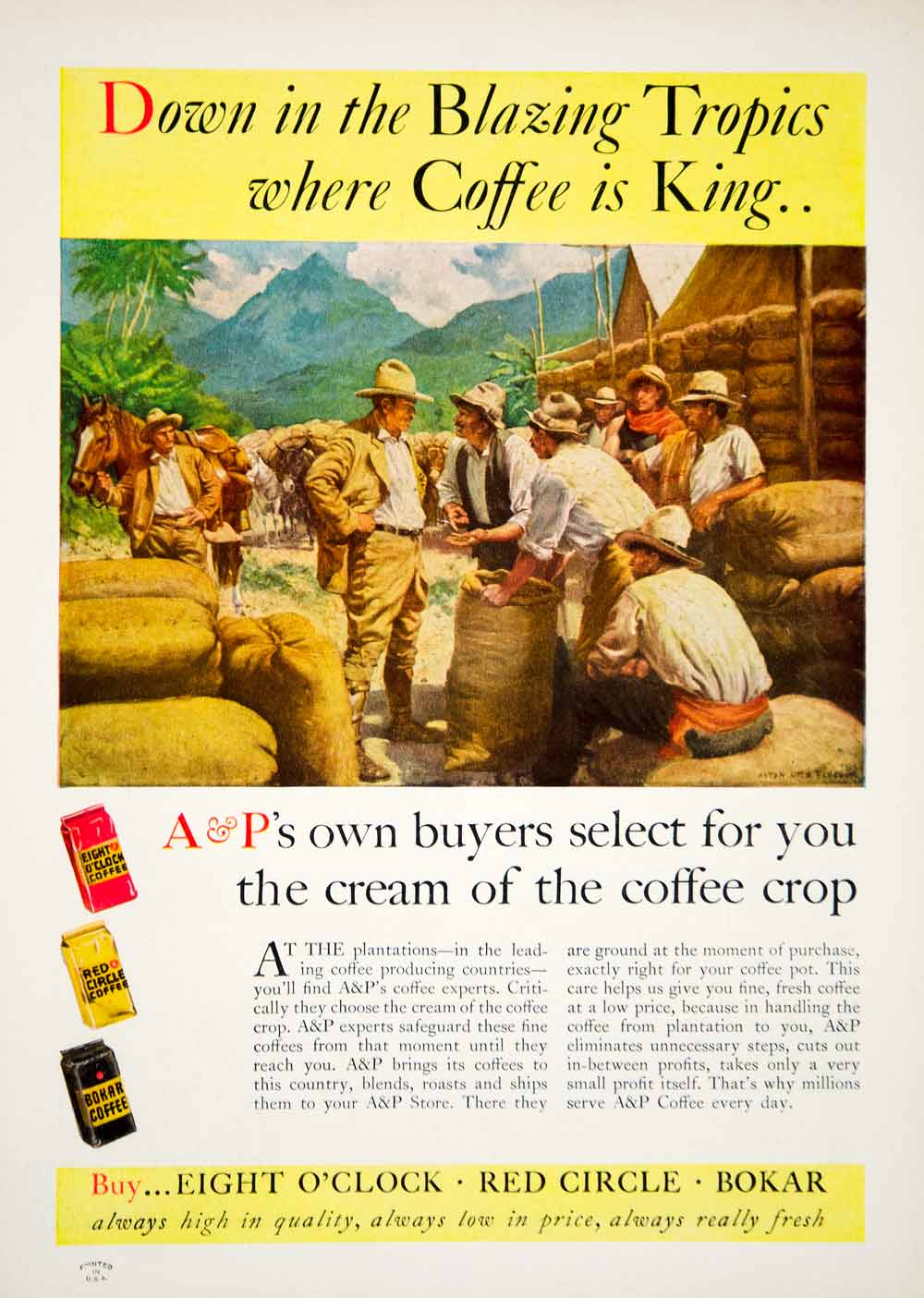 1939 Ad Vintage A&P Red Circle Eight O'Clock Bokar Coffee Plantation Beans YWD3