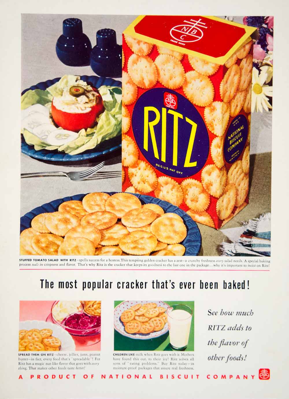 1939 Ad Vintage Ritz Crackers Box National Biscuit Company Brand Snack Food YWD3