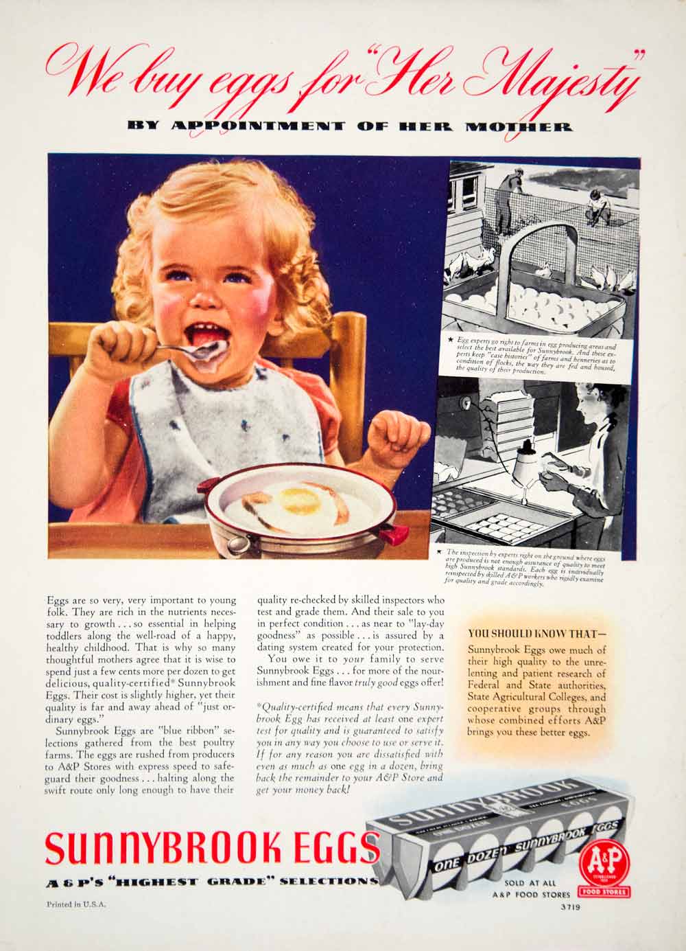 1939 Ad Sunnybrook Eggs A & P Baby Food Egg Carton Production Inspection YWD3