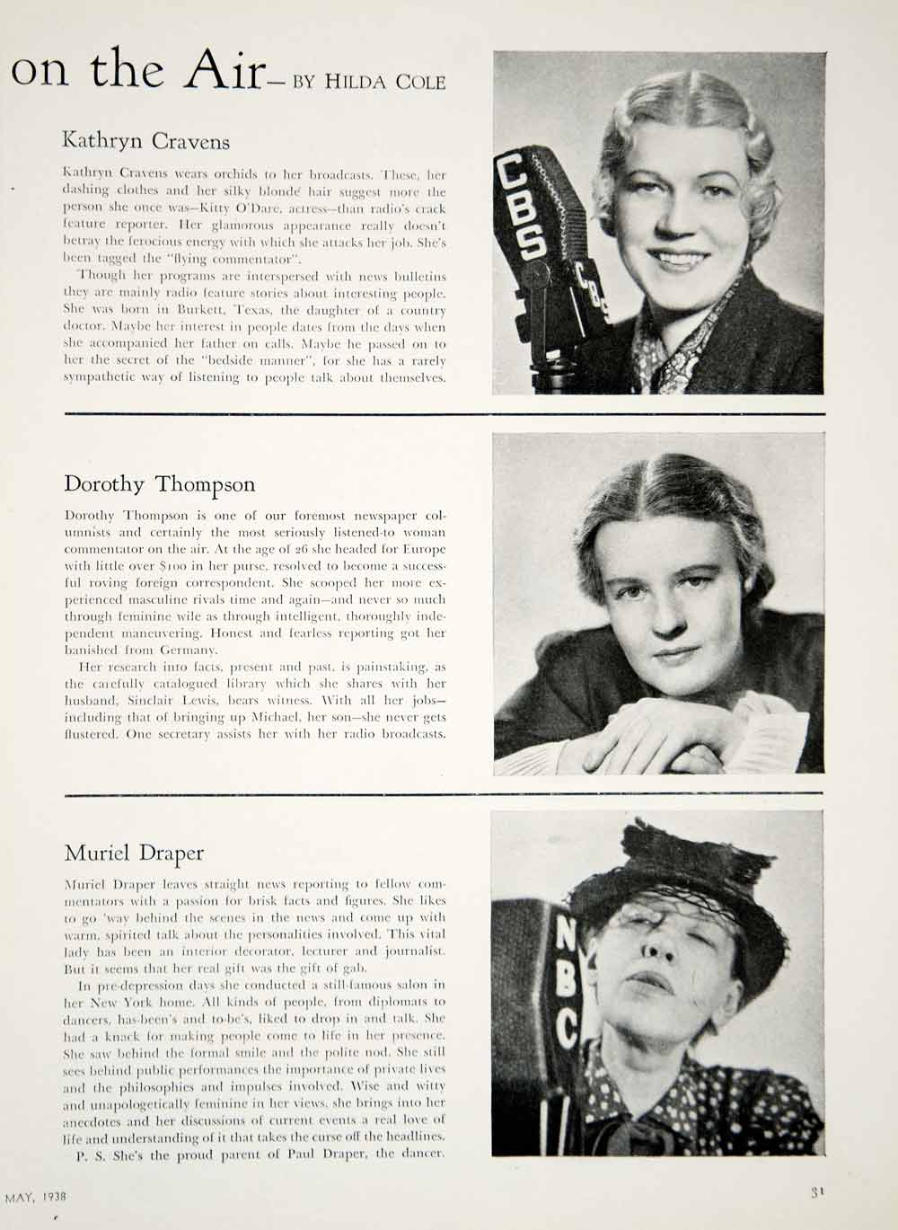 1938 Article Radio Broadcasting Women Dorothy Thompson Emily Post History YWD3