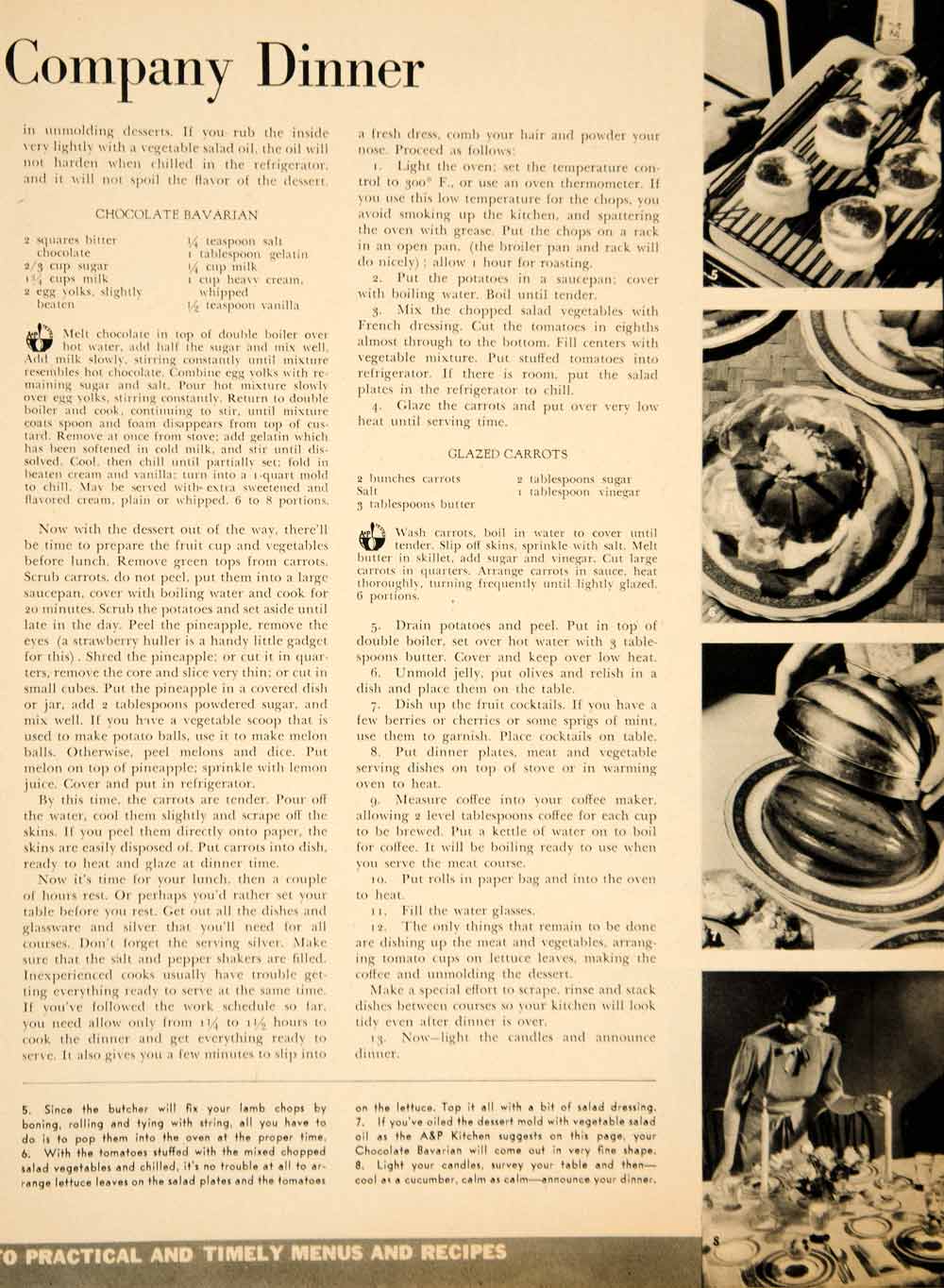 1938 Article Bride's First Dinner Menu Recipes Instructions Food Lamb Chops YWD3
