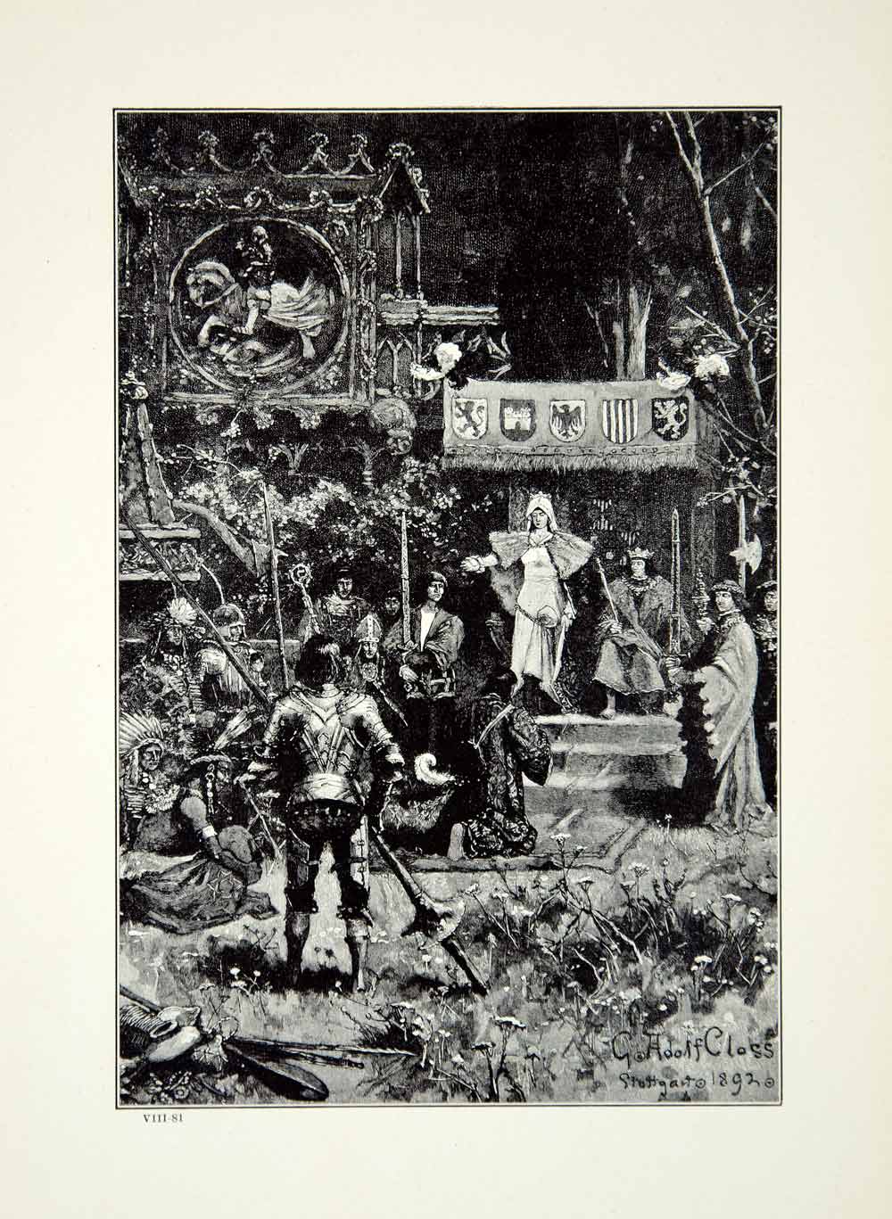 1921 Wood Engraving Return Christopher Columbus Art G Adolf Closs Queen YWE1