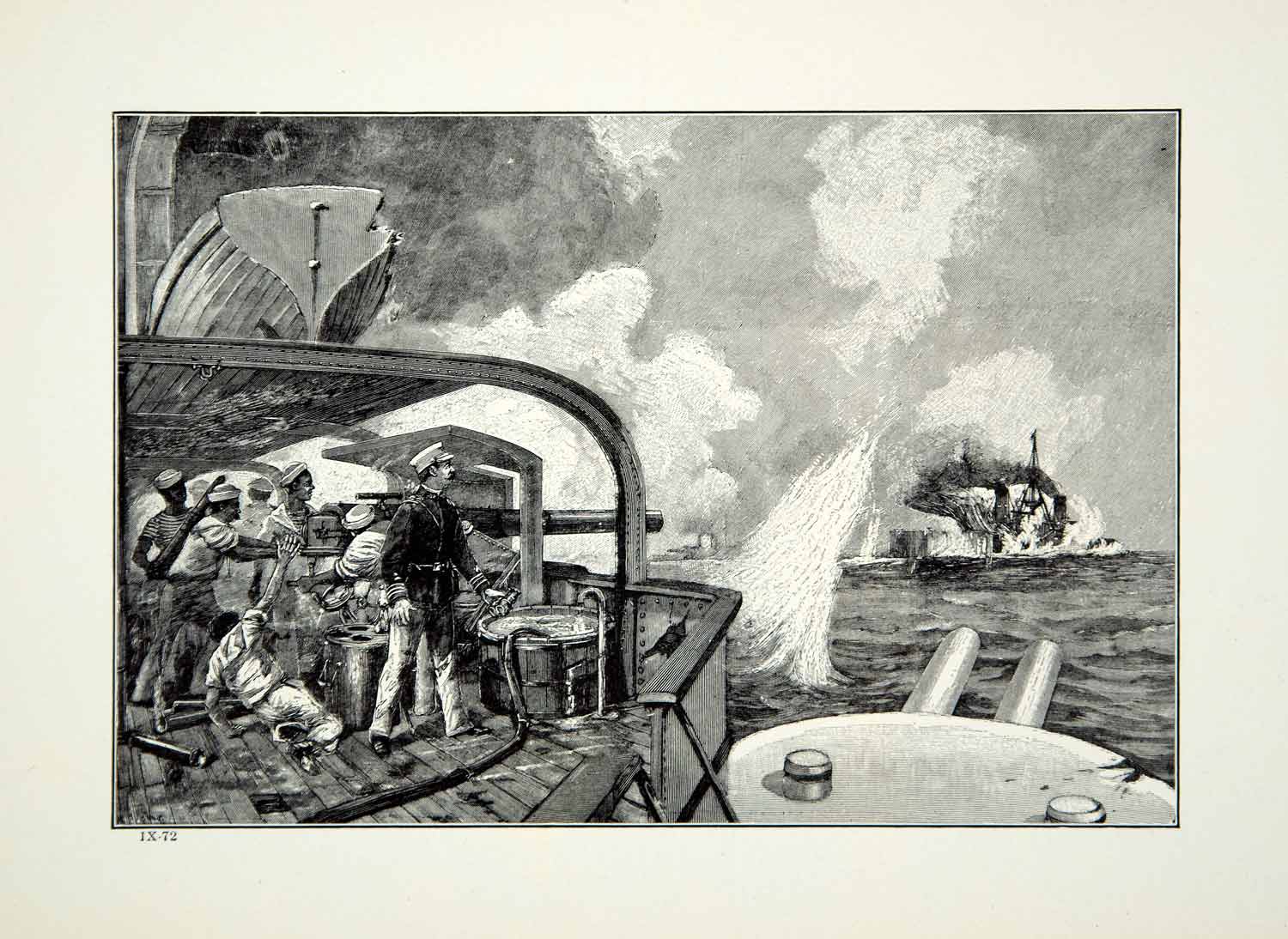 1921 Wood Engraving A Kircher Art Spanish American War Navy Cuba Santiago YWE1