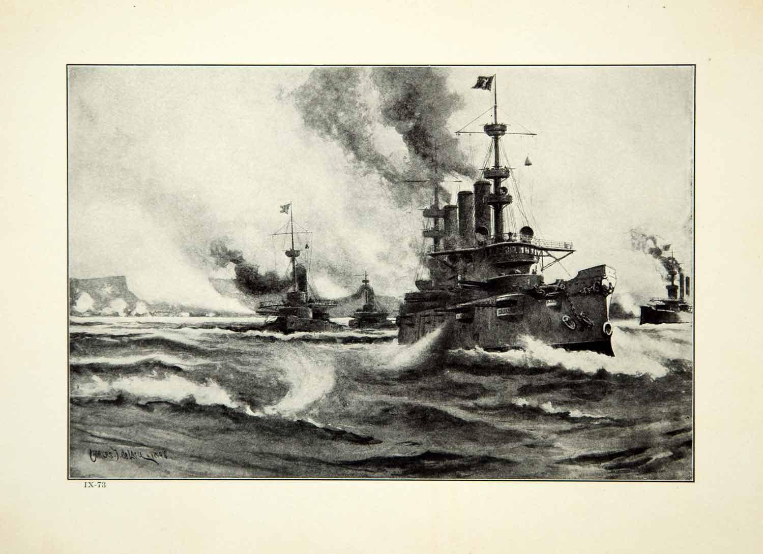 1921 Print Charles DeLacy Art US Navy Annexation Puerto Rico Battleship YWE1