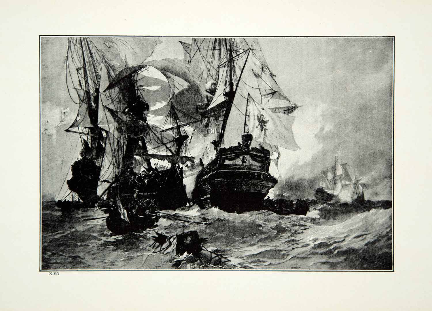 1921 Print Hans Bohrdt Art Battle Oland Scanian War Swedish Danish Navy YWE1