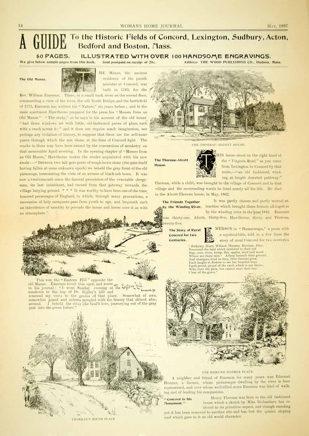 1897 Ad Guide Historic Home Old Manse Eastern Hill Concord MA Louisa May YWHJ1