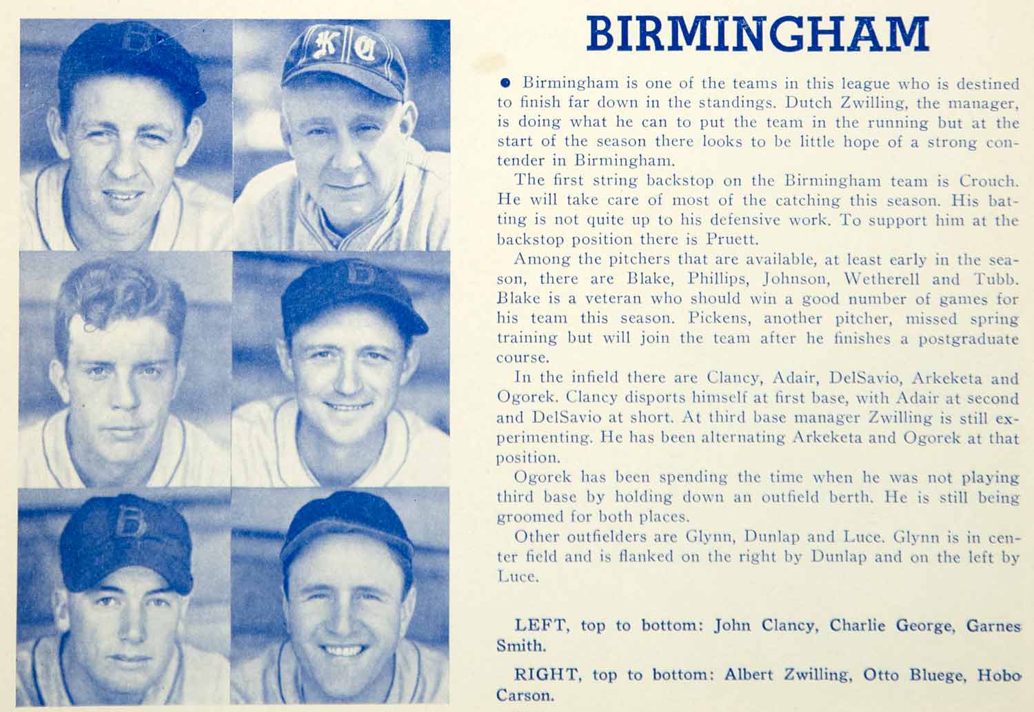 1939 Print SA Baseball Sports Memorabilia Birmingham Barons Athlete Player YWU1